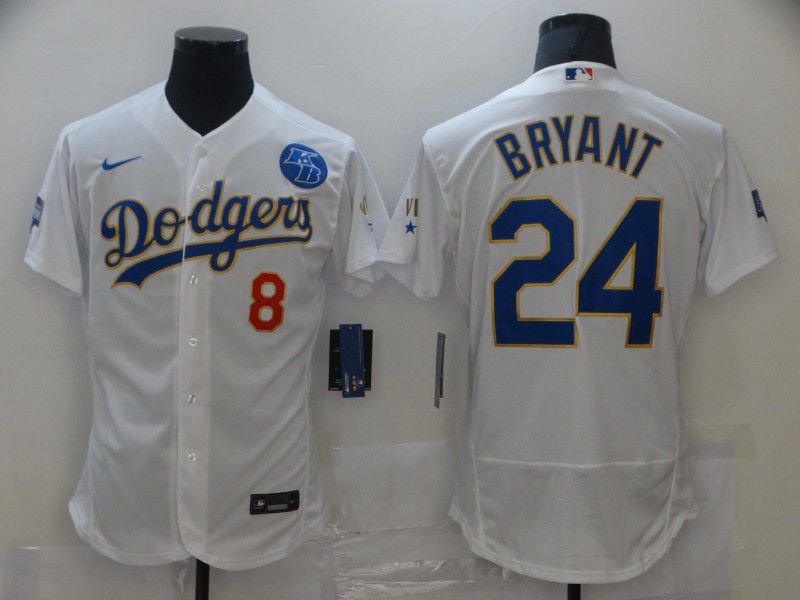 Men Los Angeles Dodgers #24 Bryant Champion of white gold and blue characters Elite 2021 Nike MLB Jersey